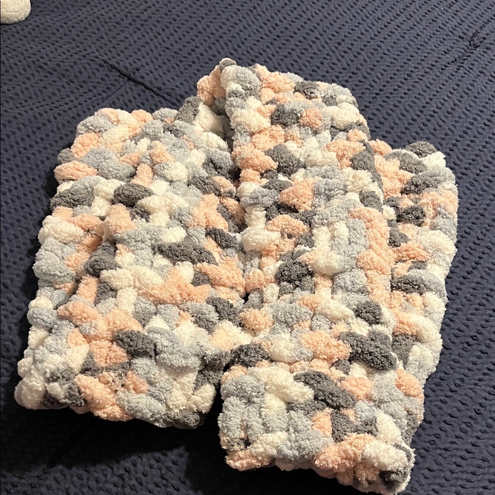 Handmade Chunky Knit Scarf in Pink, Gray, and White